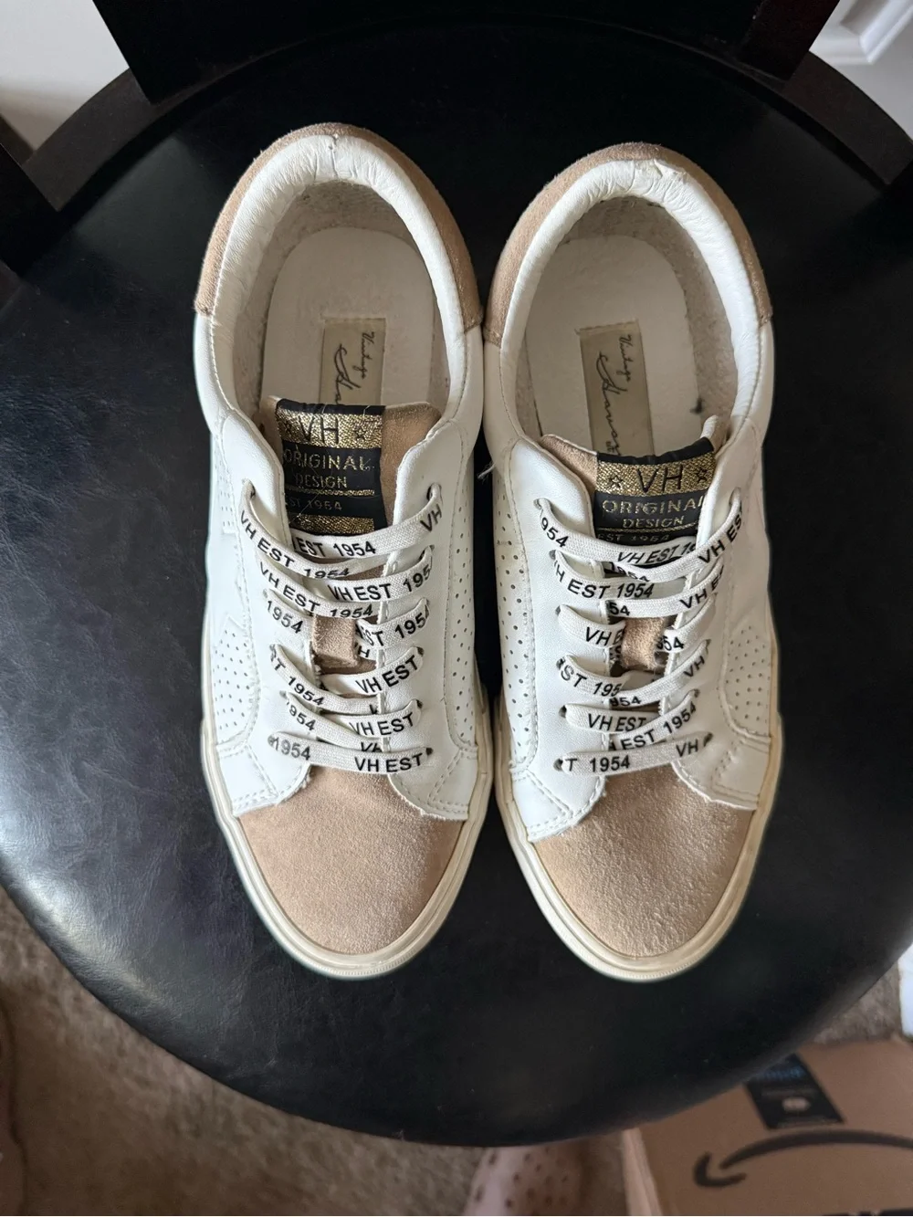 Vintage Havana White Leather Sneakers with Beige Suede Accents